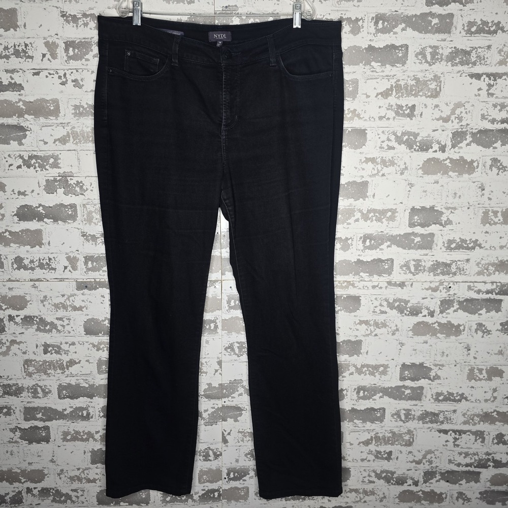 NYDJ Jeans Womens 18 Black Marilyn Straight Leg Lift Tuck Stretch Denim Comfort